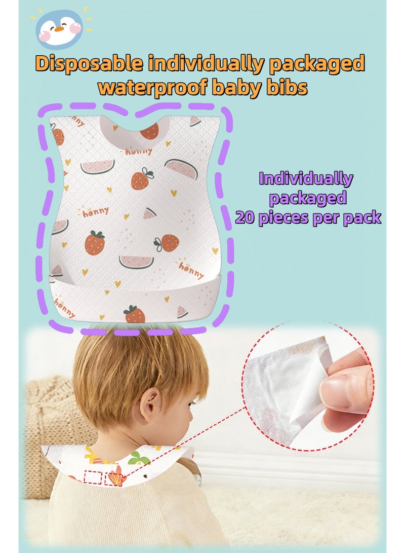 20 individually packaged Sweetheart Orchard disposable bibs, washable, suitable for babies 3 months and older. The 24x34 cm wide opening effectively prevents leaks, and the adjustable noise design provides double protection. - Image 1